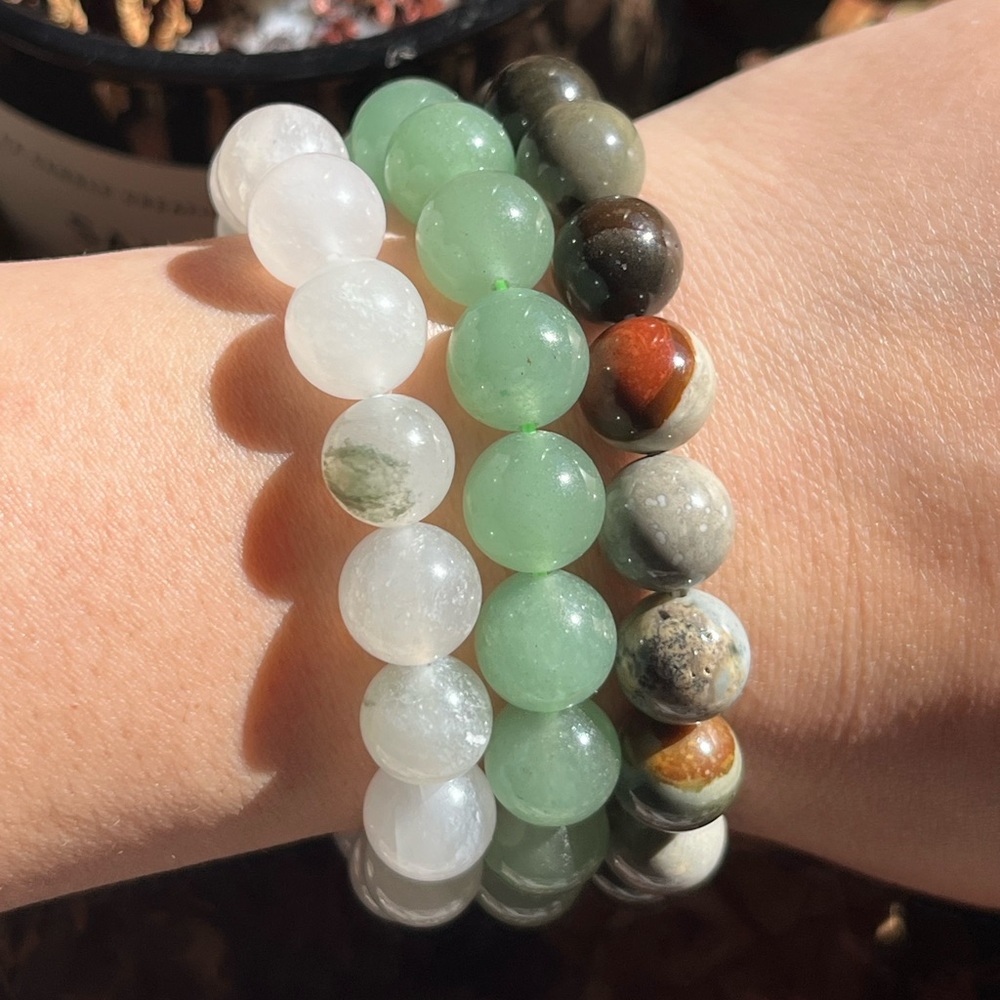 10mm green aventurine white jade and jasper bracelet set‎
